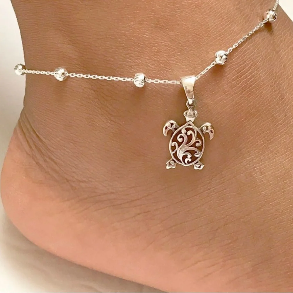 Silver Turtle Anklet - Picture 3 of 4